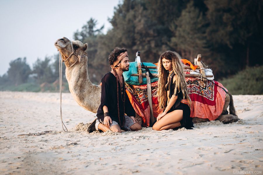 Алиса Белочкина и Андрей Мусалев, фотосессия с верблюдом Бохо стиль